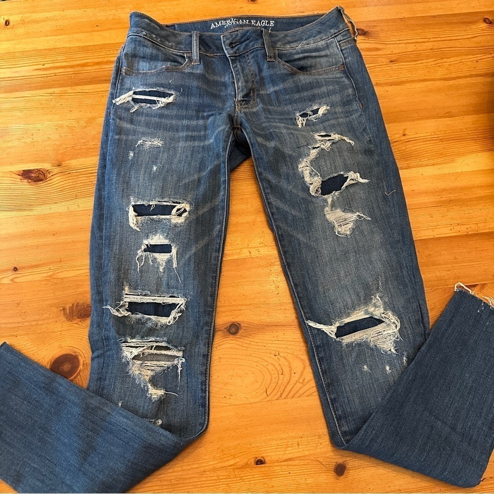 American Eagle outfitters Super Stretch Super Low Legging Ripped Raw Edges 6